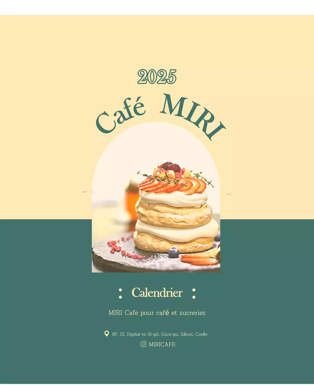 Un calendrier moderne pour les cafés avec des recommandations sur la boisson du mois.