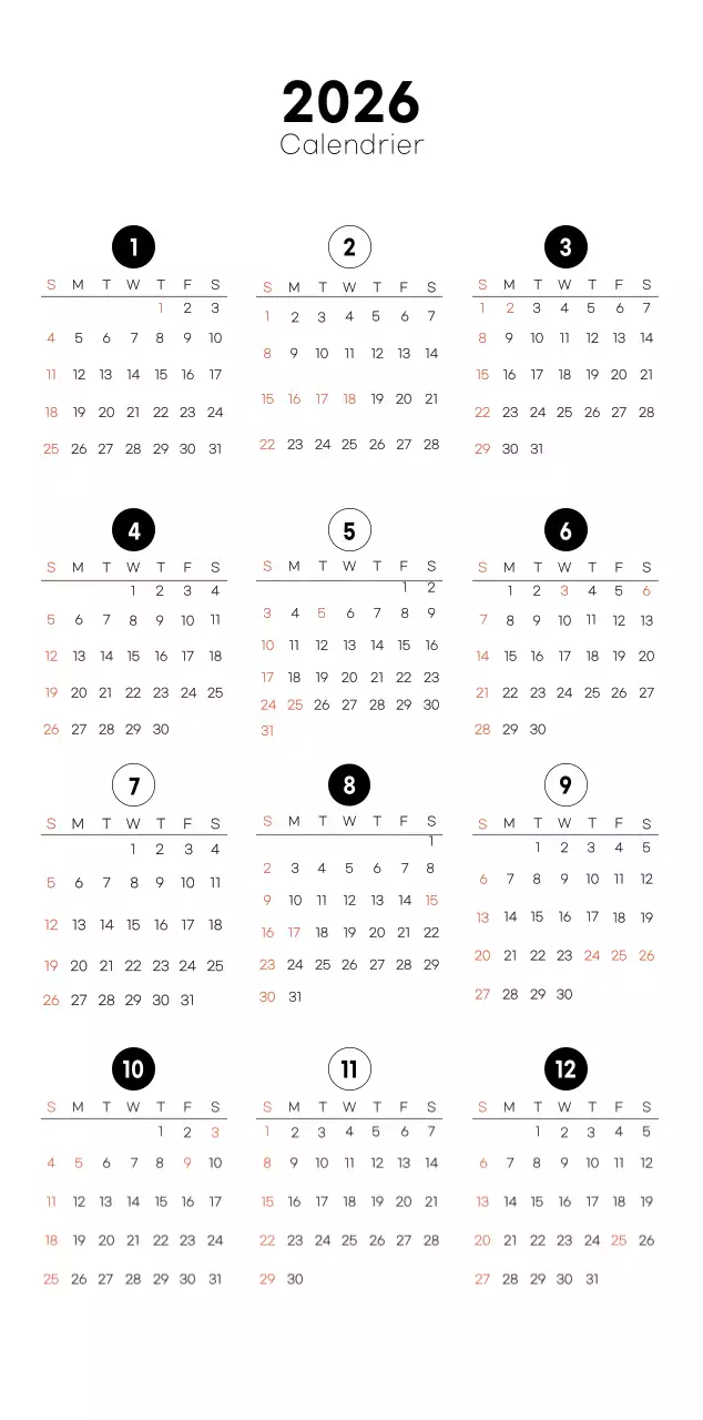 Calendrier minimaliste pour le café