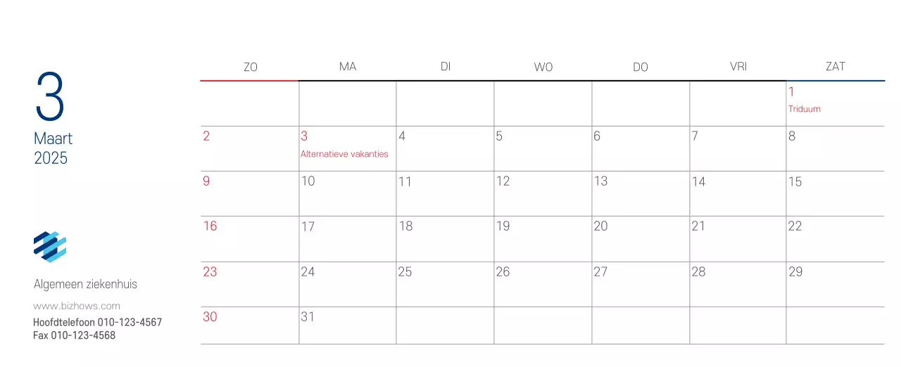 Navy Witte Eenvoudige Ziekenhuis Promotiekalender