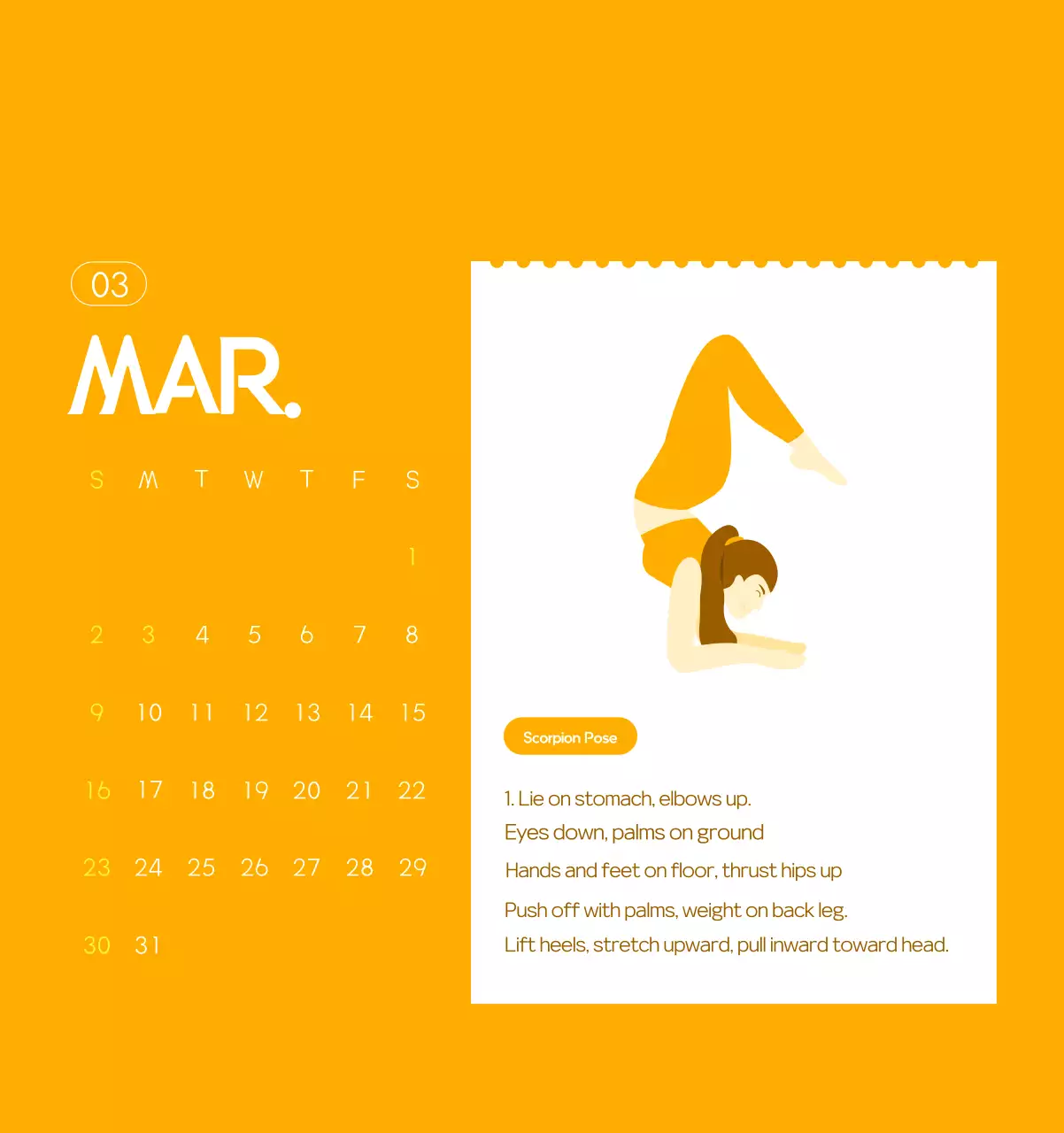 Orange Minimalist Yoga Promotional Calendar