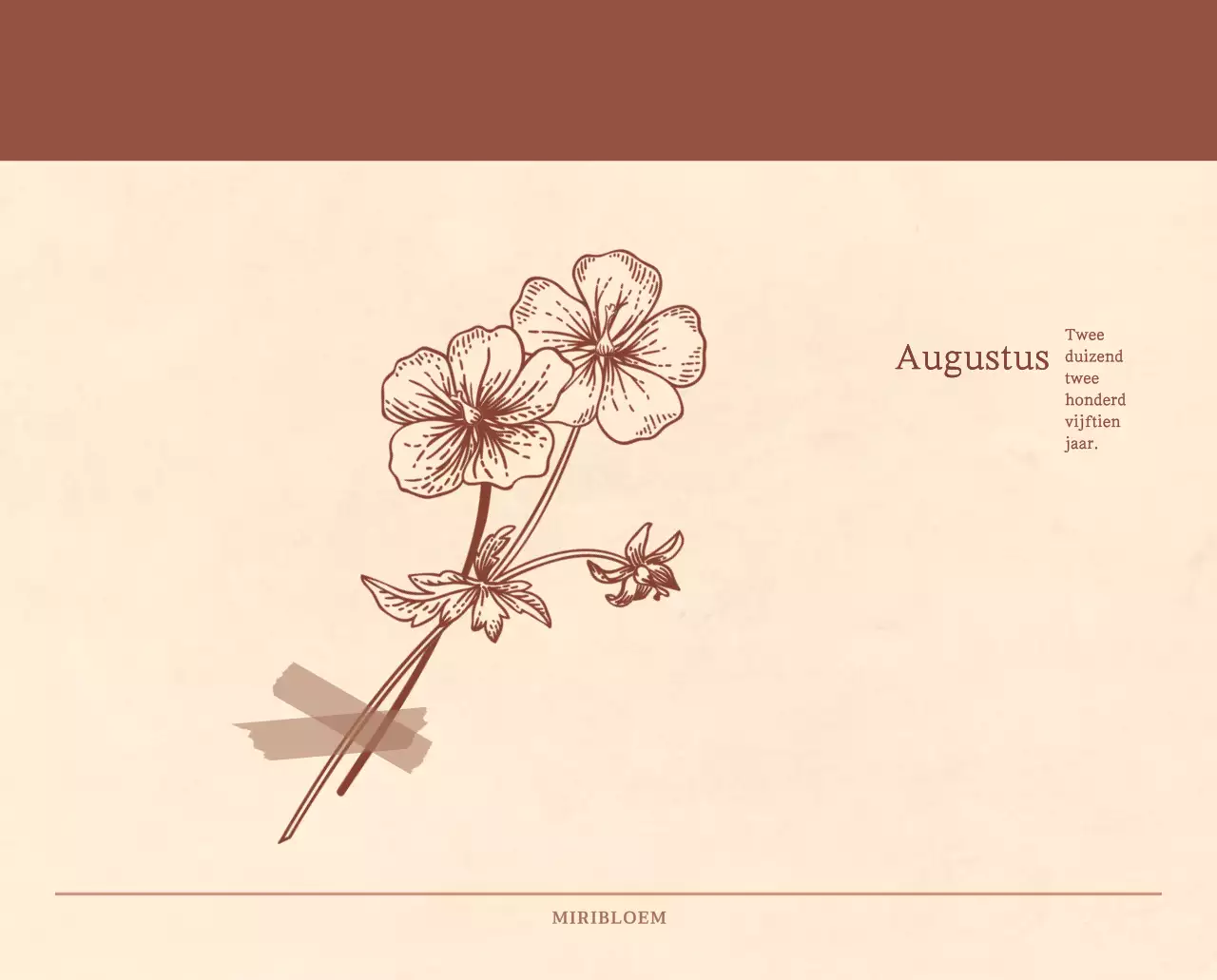 Een sentimentele bloemenkalender in lichtbruin en bruin wollen papierconcept