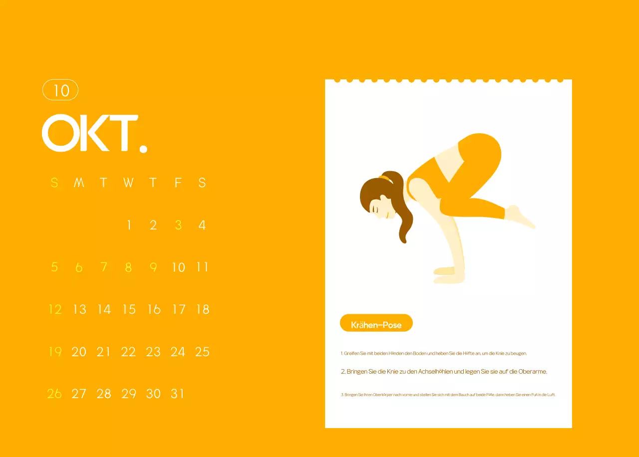 Orange Minimalistischer Yoga-Aktionskalender