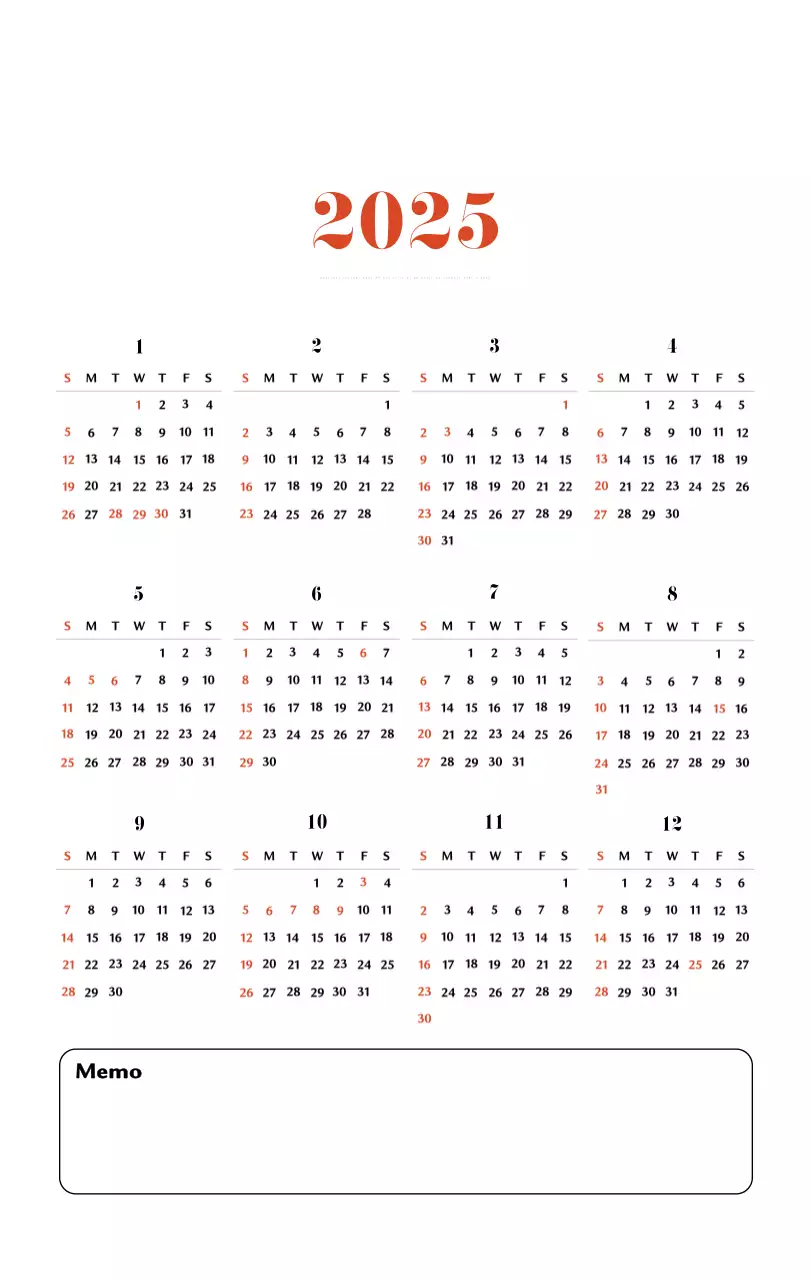 Calendario della memoria di concezione retrò in rosso