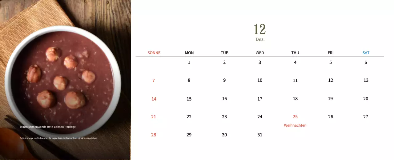 Beige Traditioneller Speisekalender