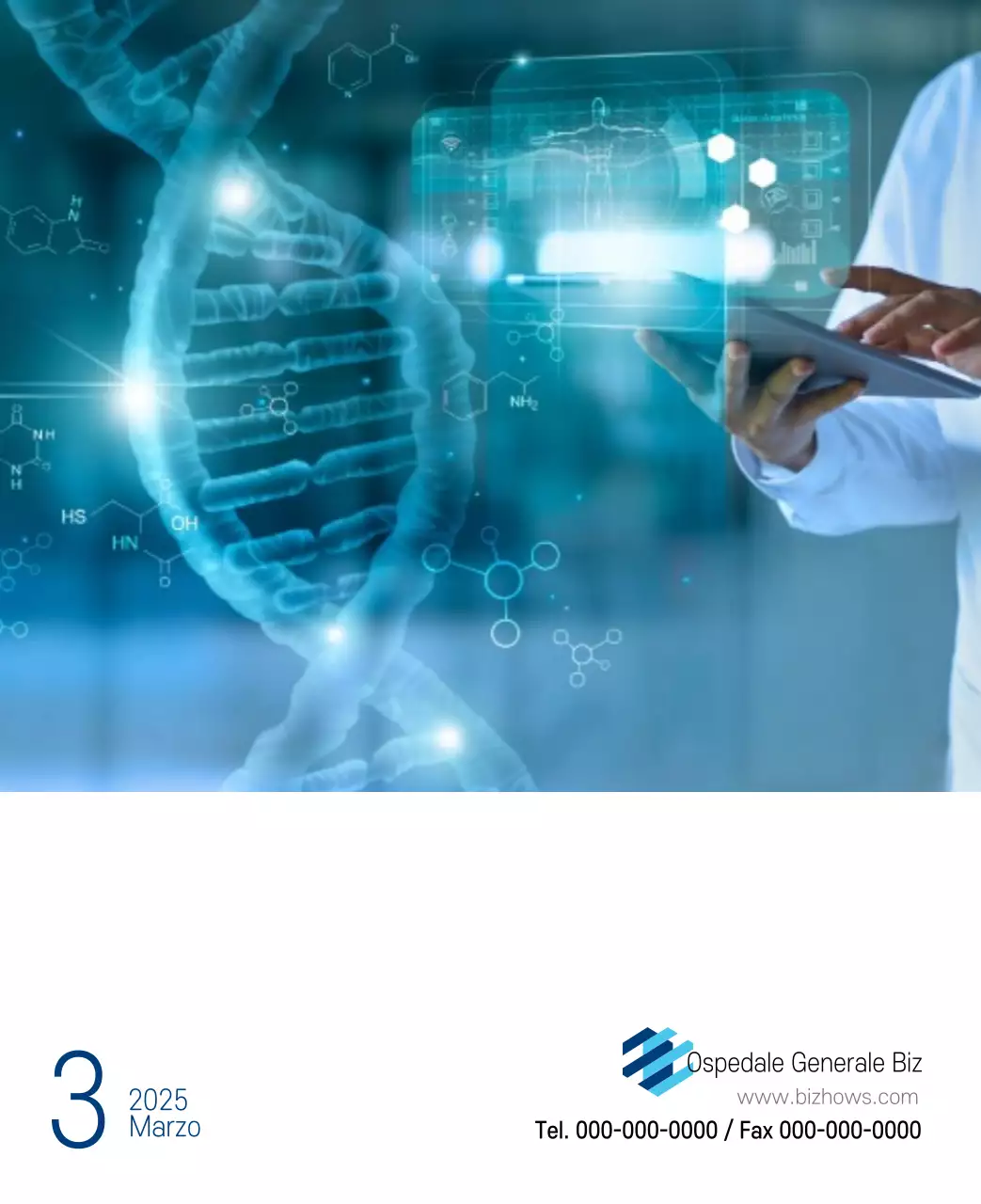 Calendario promozionale dell'ospedale semplice, bianco e blu