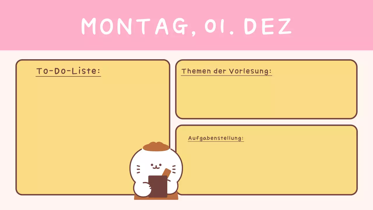 Einfache gelbe Klassenagenda für die Schule