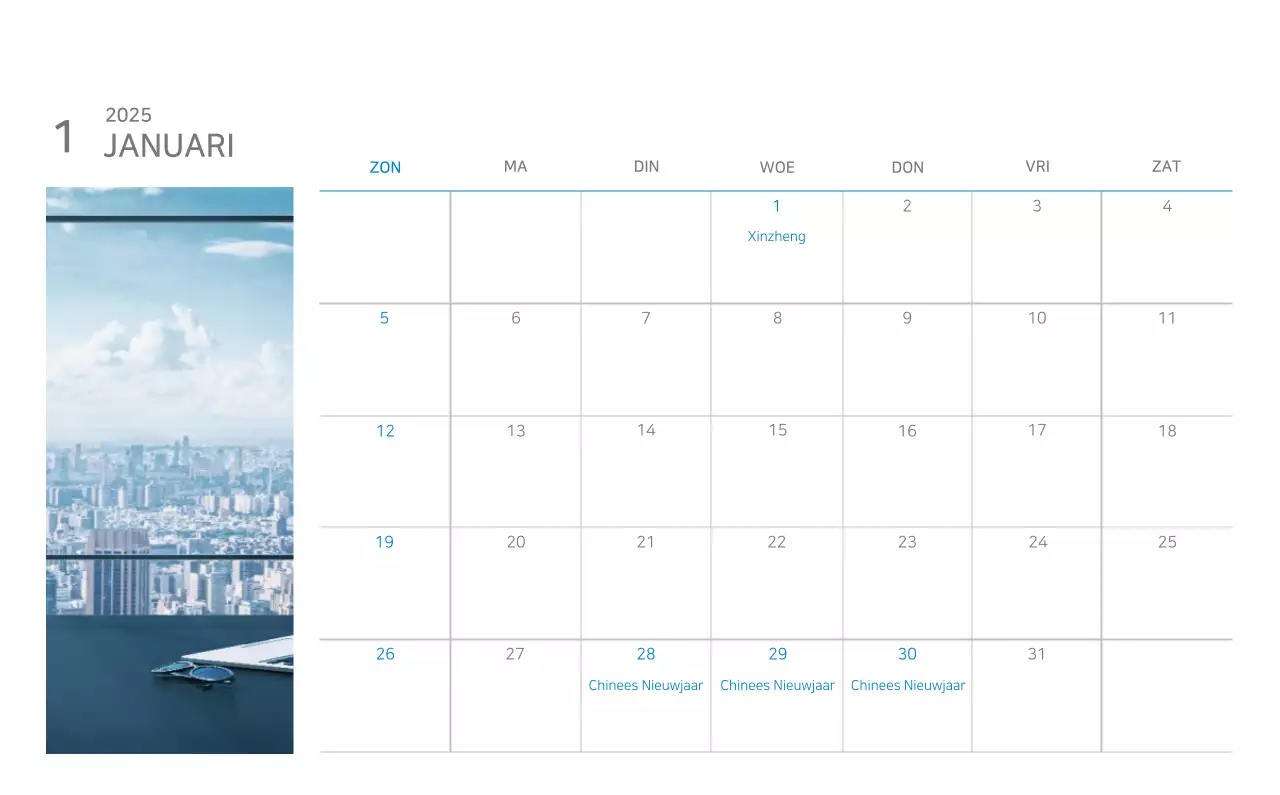 Blauwe minimalistische kalender