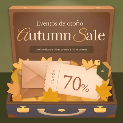 Promociona una oferta de cupones vintage y otoñal en caqui y marrón