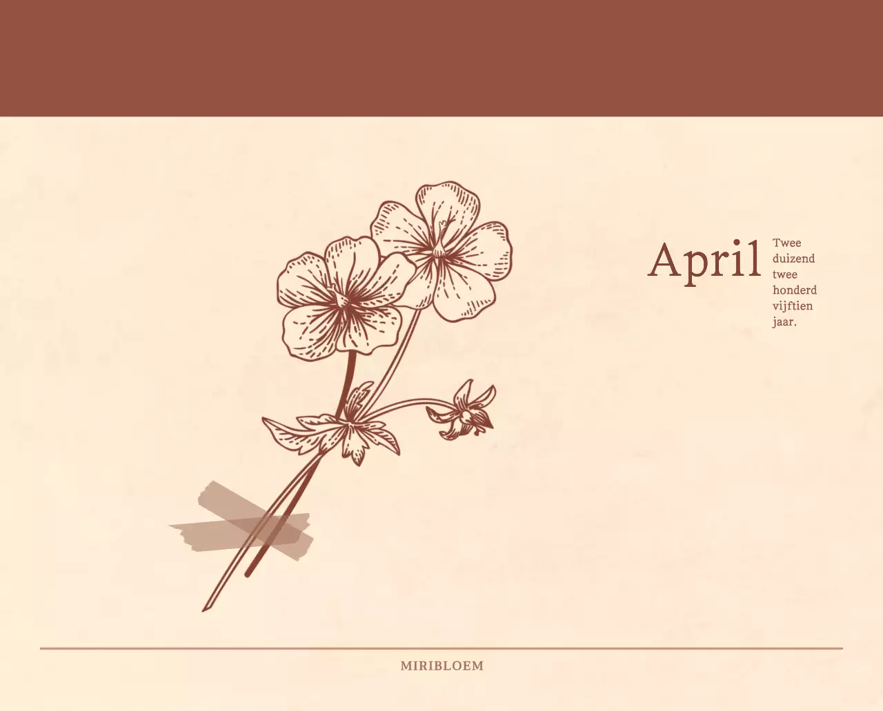 Een sentimentele bloemenkalender in lichtbruin en bruin wollen papierconcept