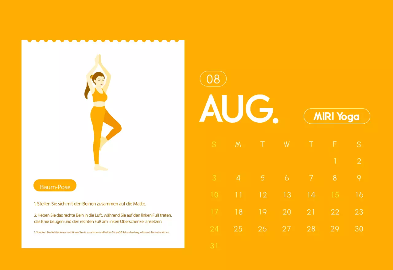 Orange Minimalistischer Yoga-Aktionskalender
