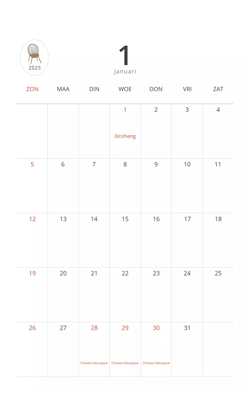 Beige minimalistische interieurkalender