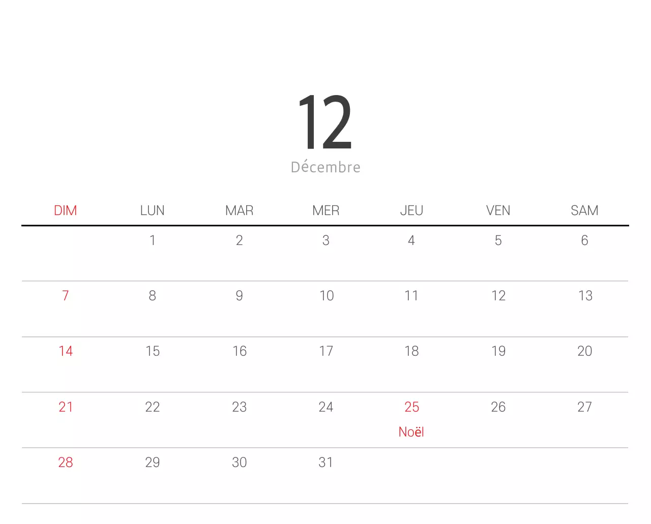 Calendrier botanique blanc et propre