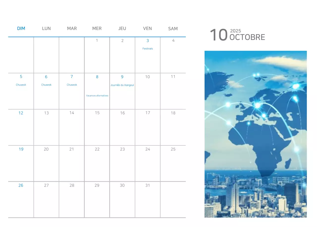 Calendrier minimaliste bleu Promotions d'entreprise