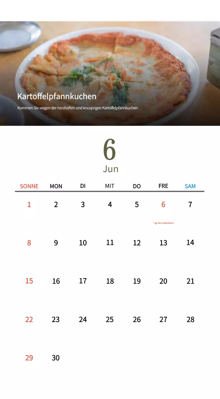 Beige Traditioneller Speisekalender