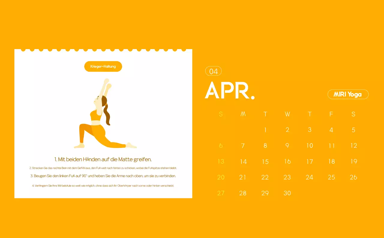 Orange Minimalistischer Yoga-Aktionskalender