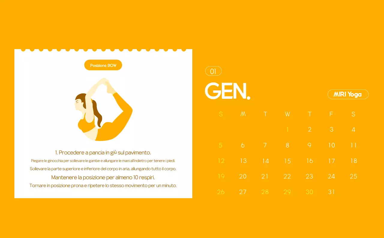 Calendario promozionale arancione dello yoga minimalista