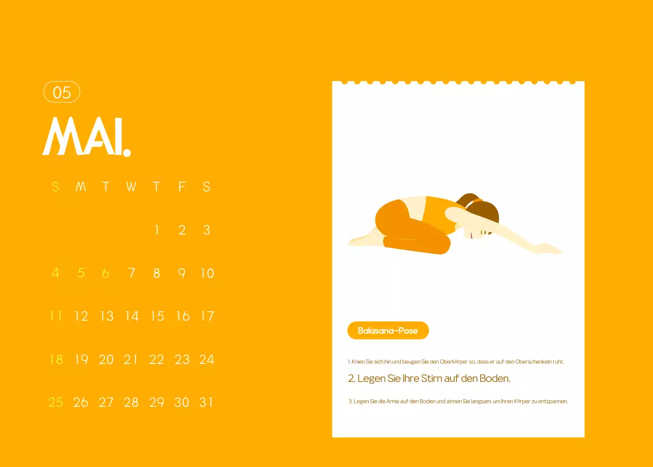 Orange Minimalistischer Yoga-Aktionskalender