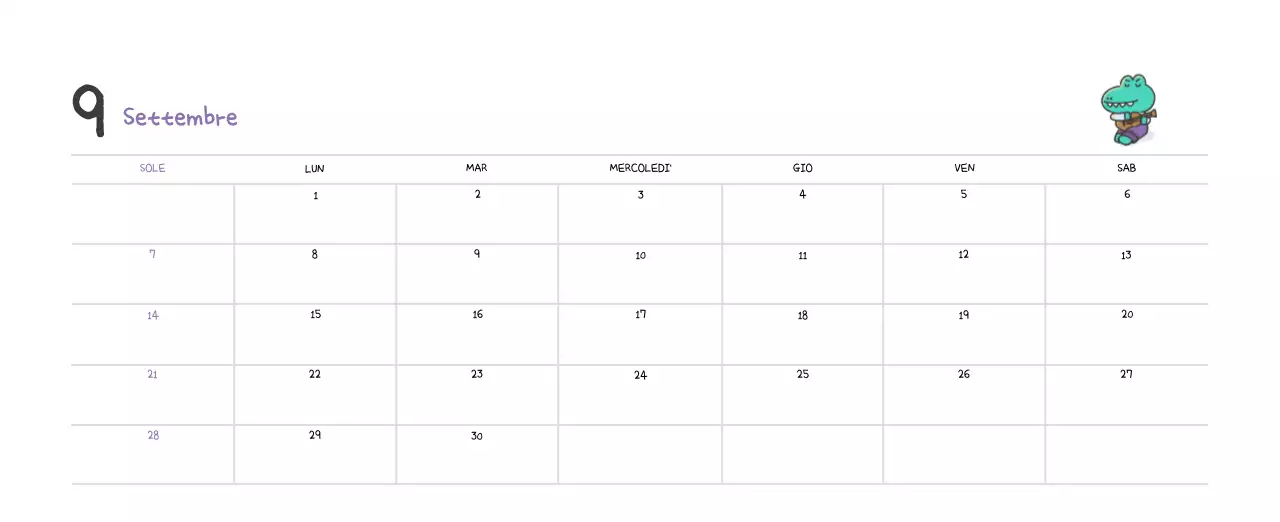 Un calendario con un simpatico concetto di illustrazione di Ago
