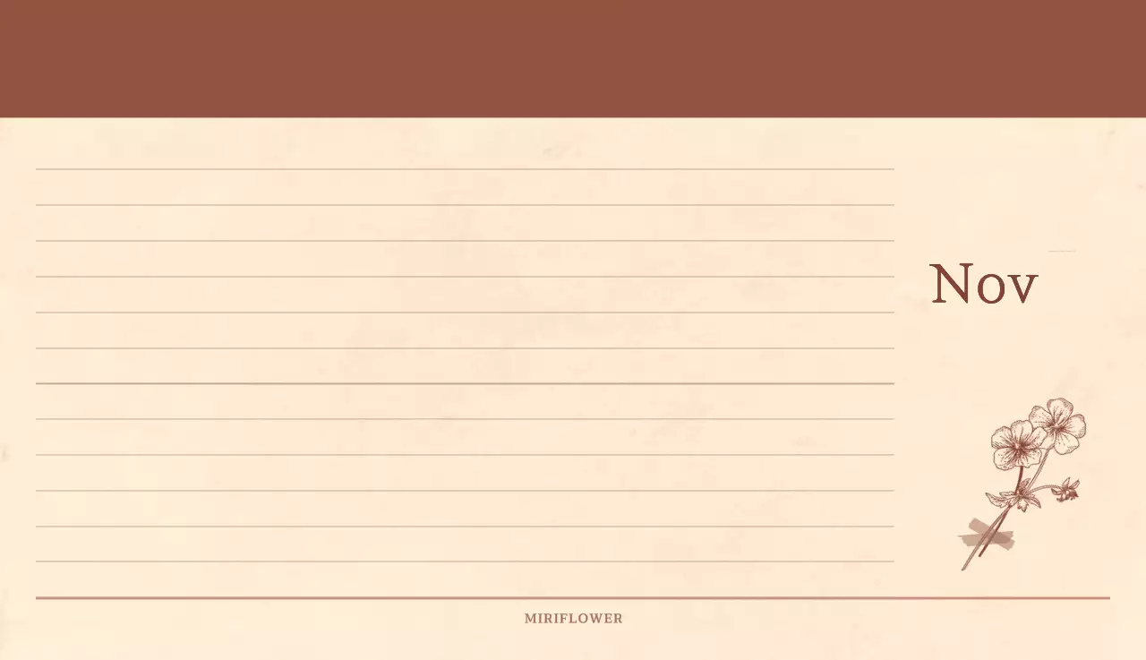 Kalender toko bunga sentimental dengan konsep kertas tenun berwarna coklat muda dan coklat