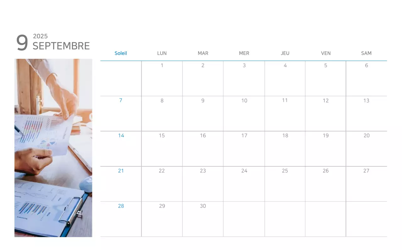 Calendrier minimaliste bleu