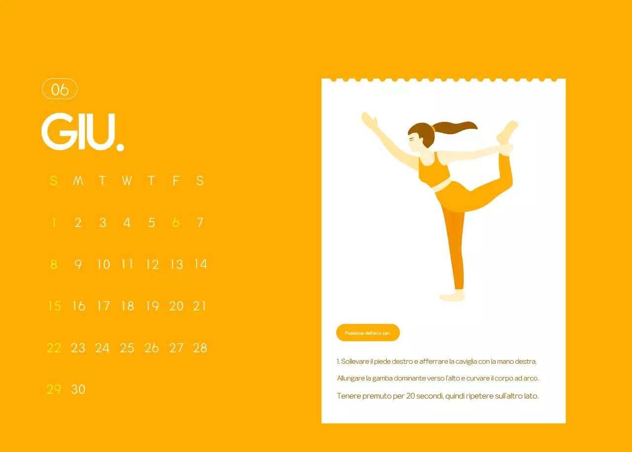 Calendario promozionale arancione dello yoga minimalista