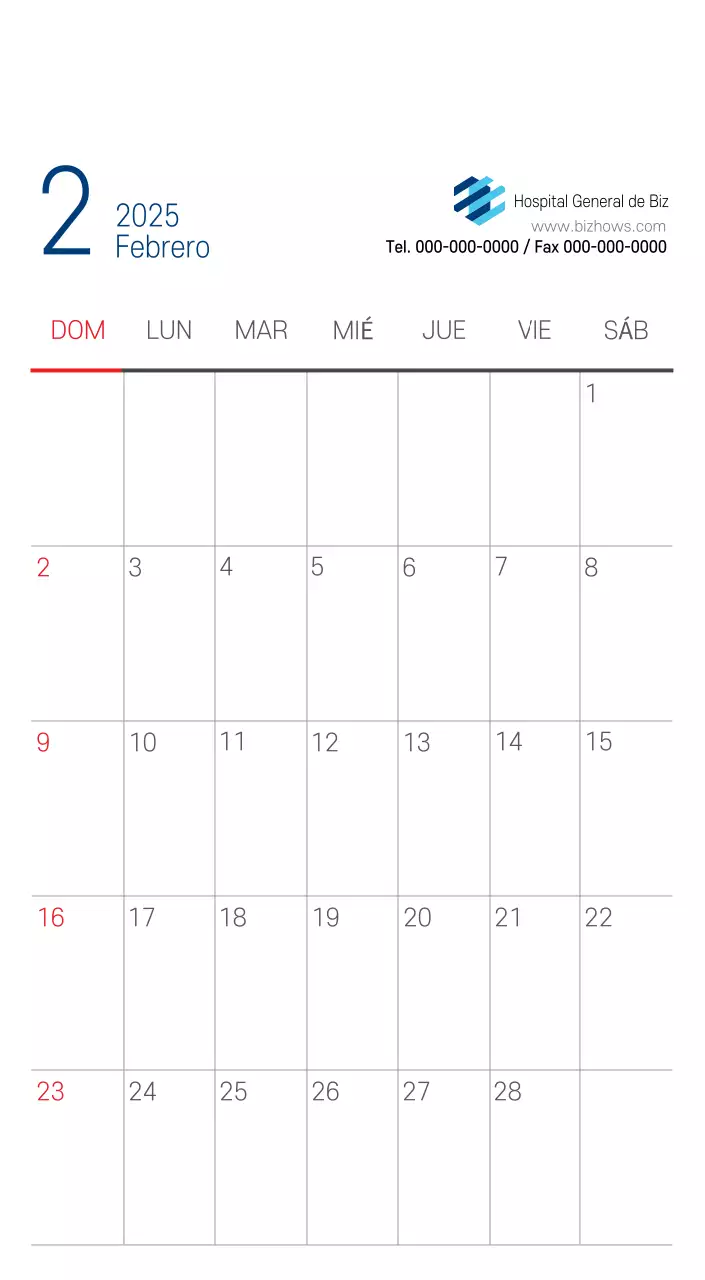 Calendario promocional Hospital Navy White Simple