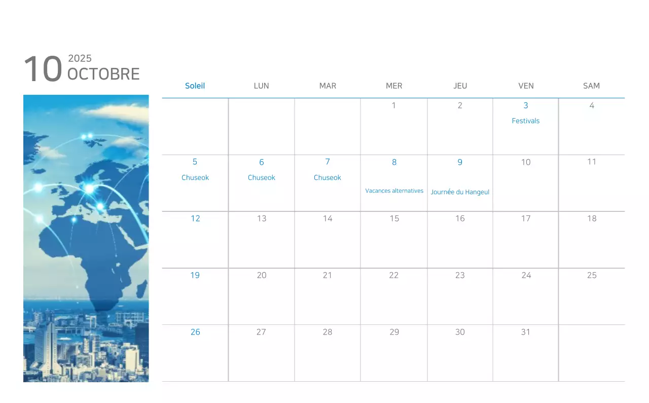 Calendrier minimaliste bleu