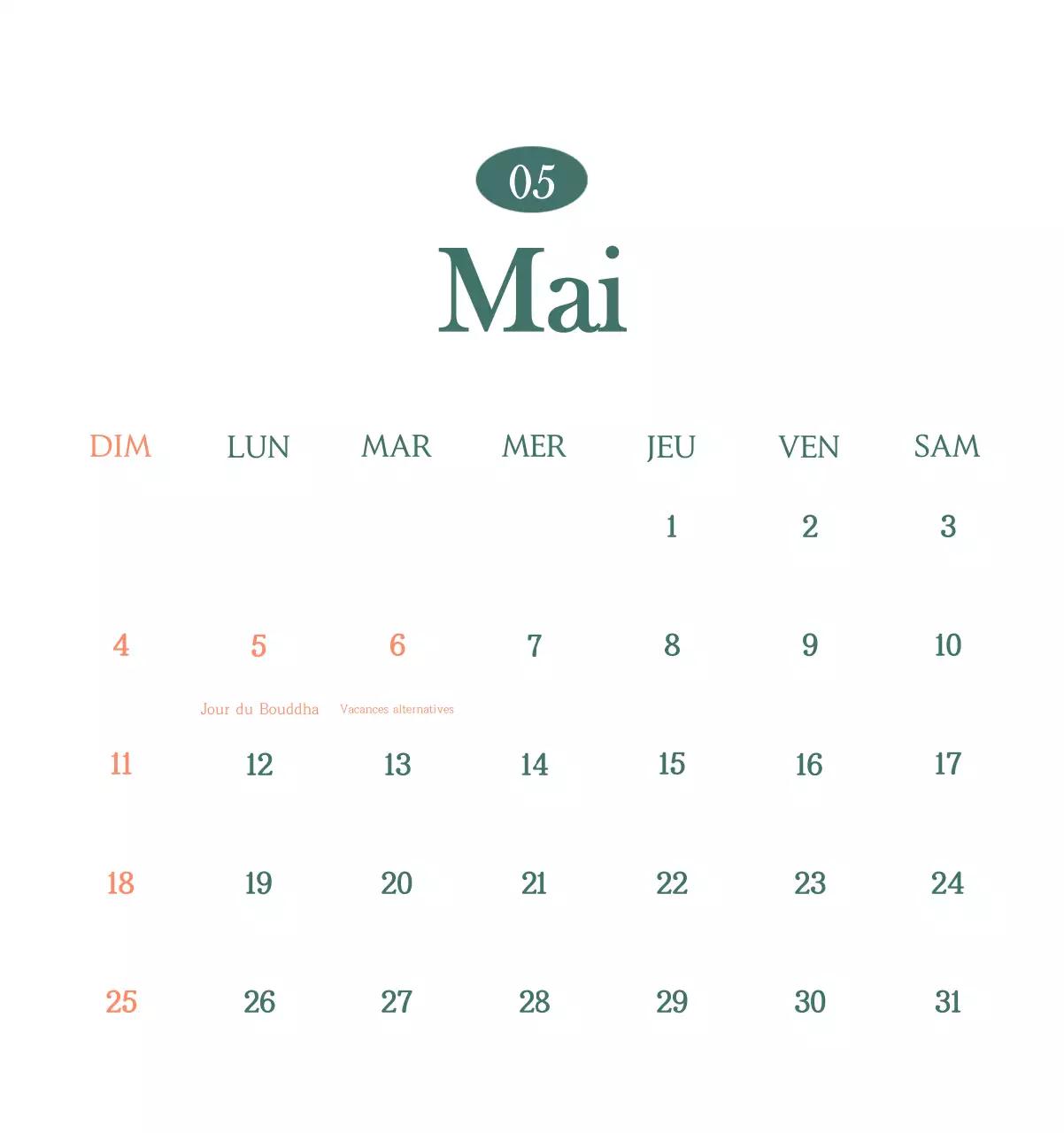 Un calendrier moderne pour les cafés avec des recommandations sur la boisson du mois.