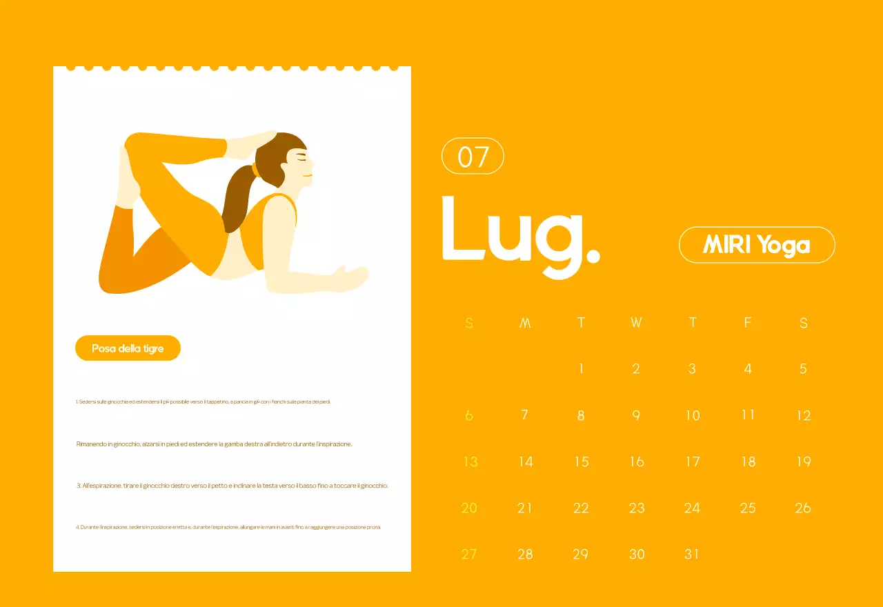 Calendario promozionale arancione dello yoga minimalista
