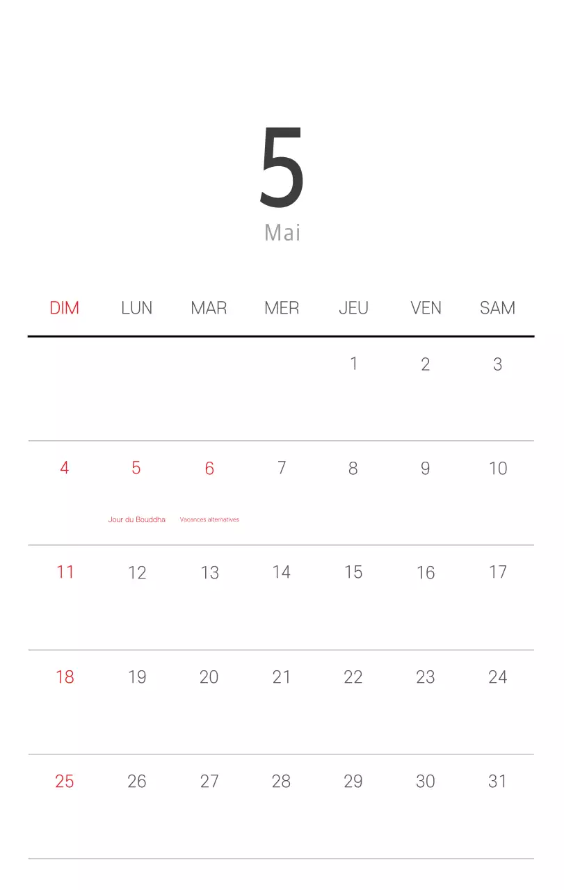 Calendrier botanique blanc et propre