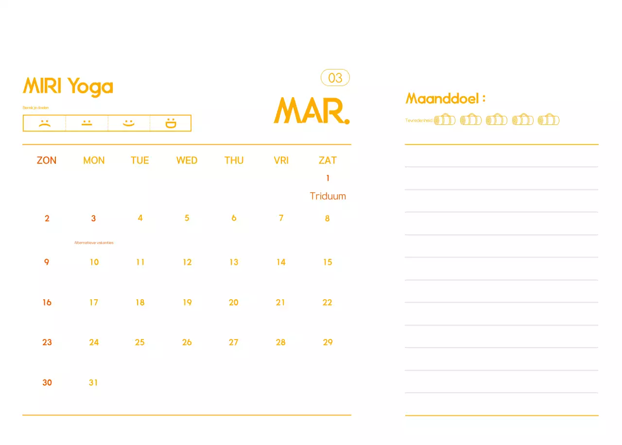 Oranje Minimalistische Yoga Promotiekalender