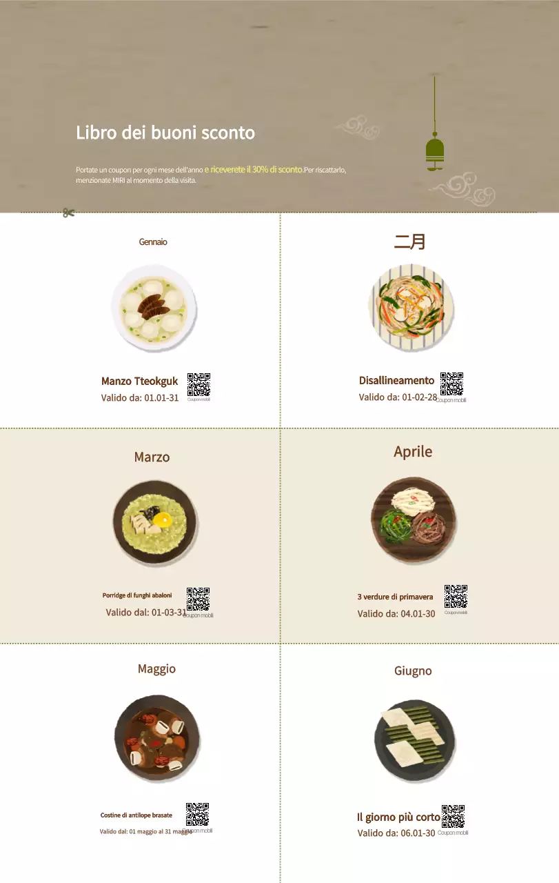 Calendario alimentare tradizionale beige