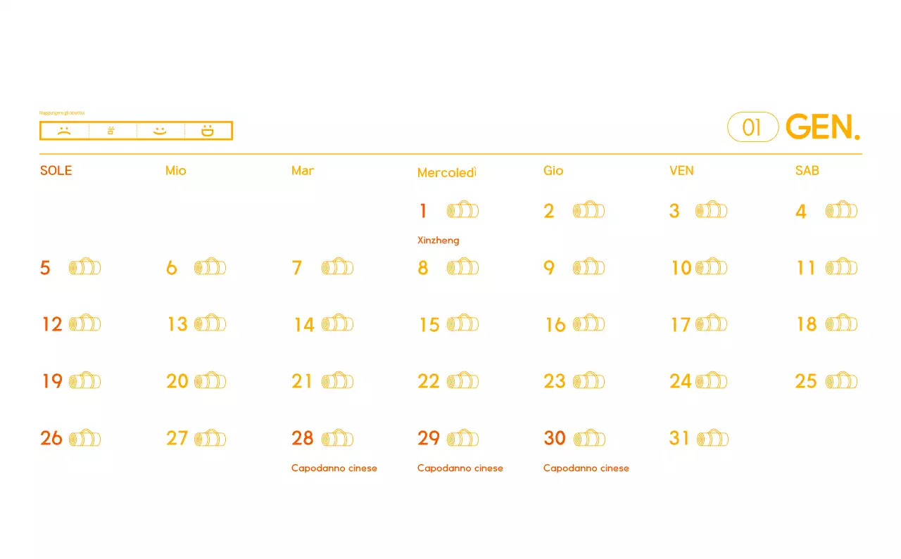 Calendario promozionale arancione dello yoga minimalista
