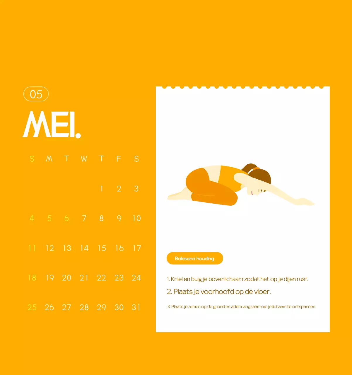 Oranje Minimalistische Yoga Promotiekalender