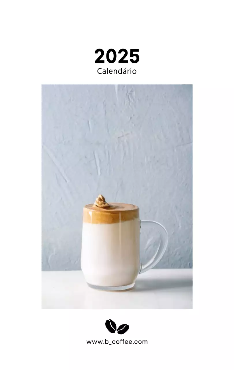 Calendário de secretária simples com fotografia de café para cafés em tons de branco