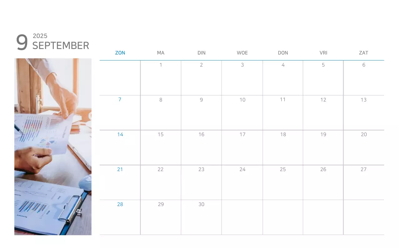 Blauwe minimalistische kalender