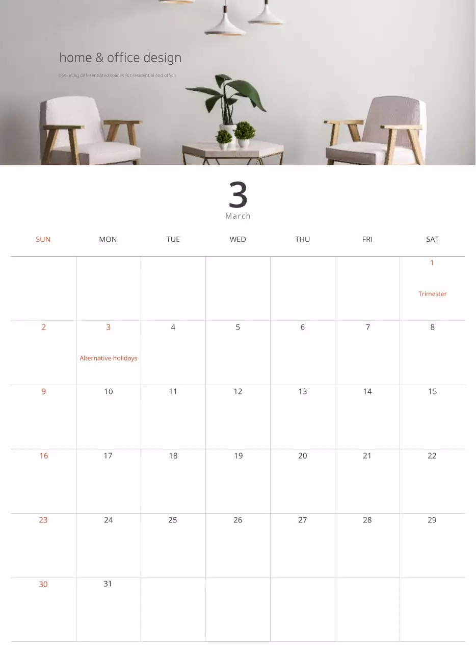 Kalender interior minimalis berwarna krem