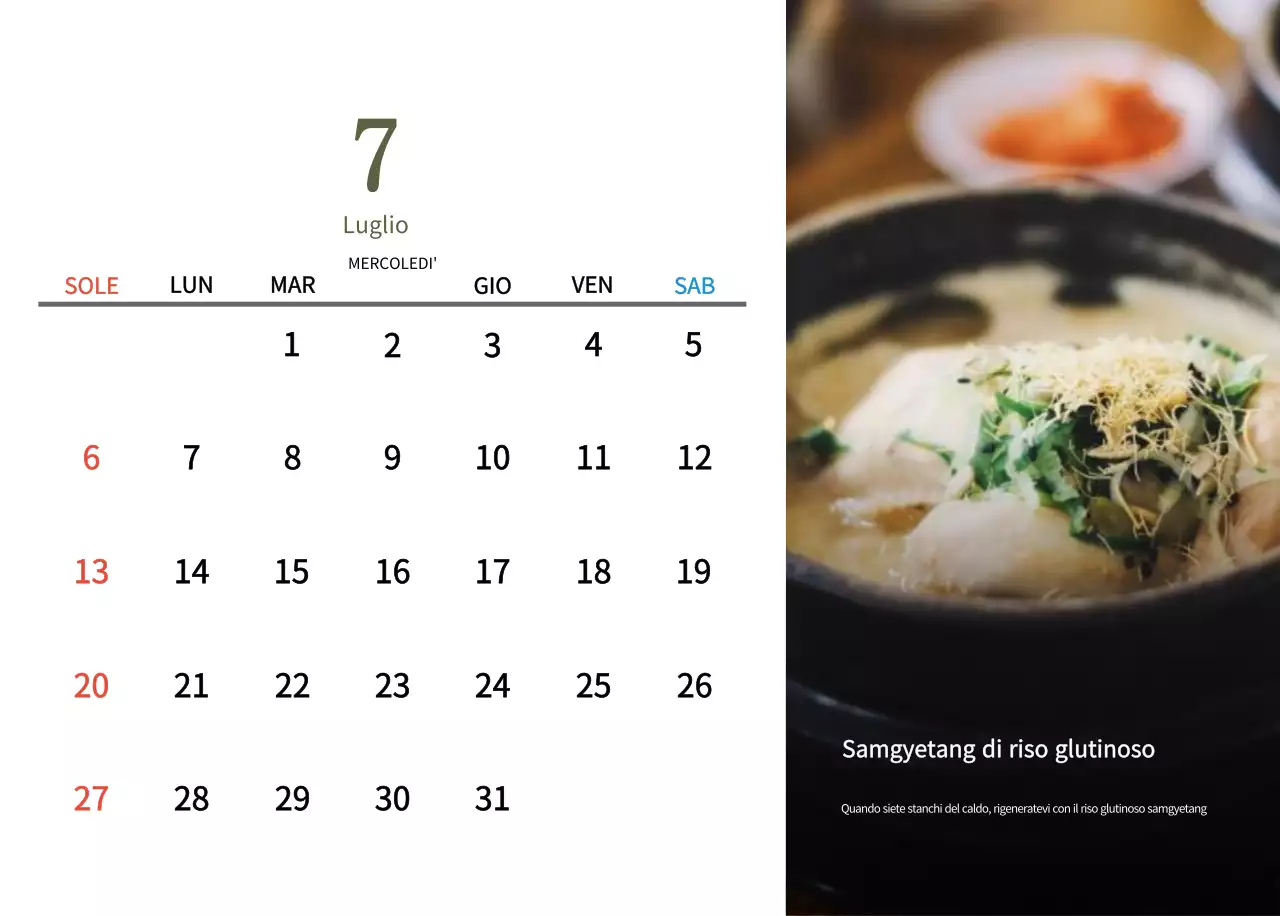 Calendario alimentare tradizionale beige