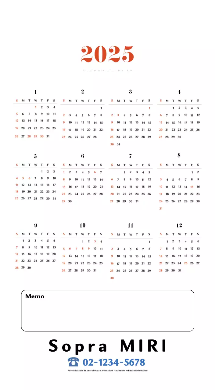 Calendario della memoria di concezione retrò in rosso