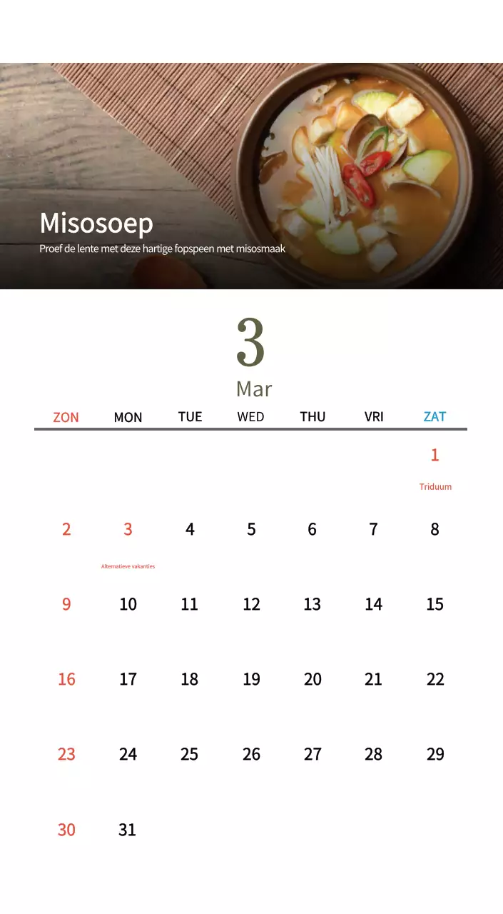 Beige Traditionele Eetkalender