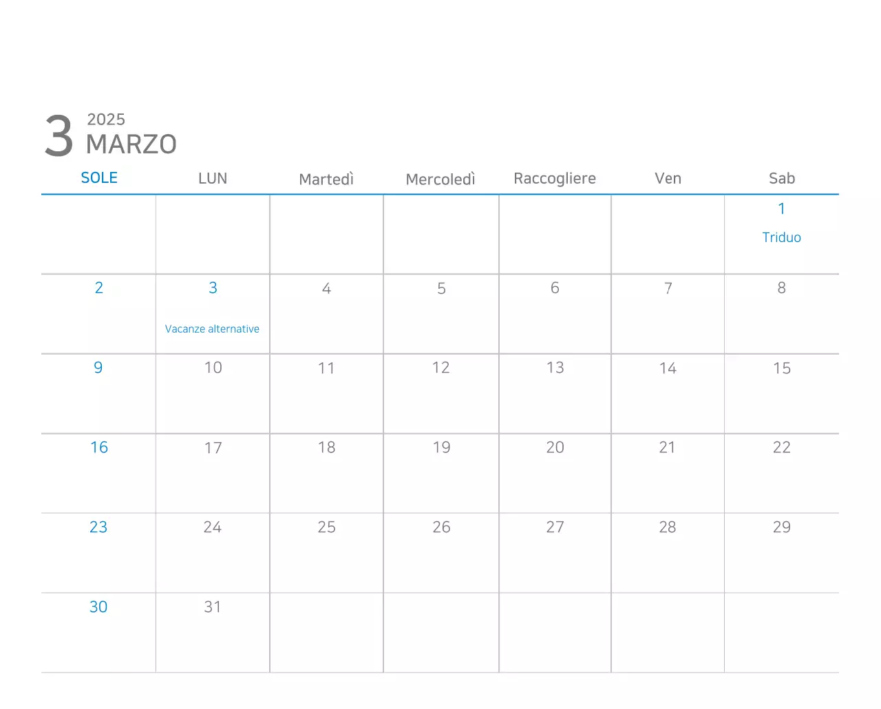 Calendario moderno blu Calendario moderno blu