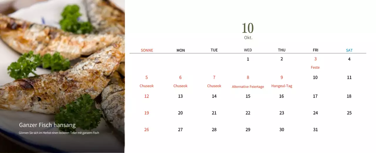 Beige Traditioneller Speisekalender