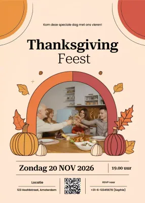Beige Oranje Retro Uitnodiging voor Thanksgiving