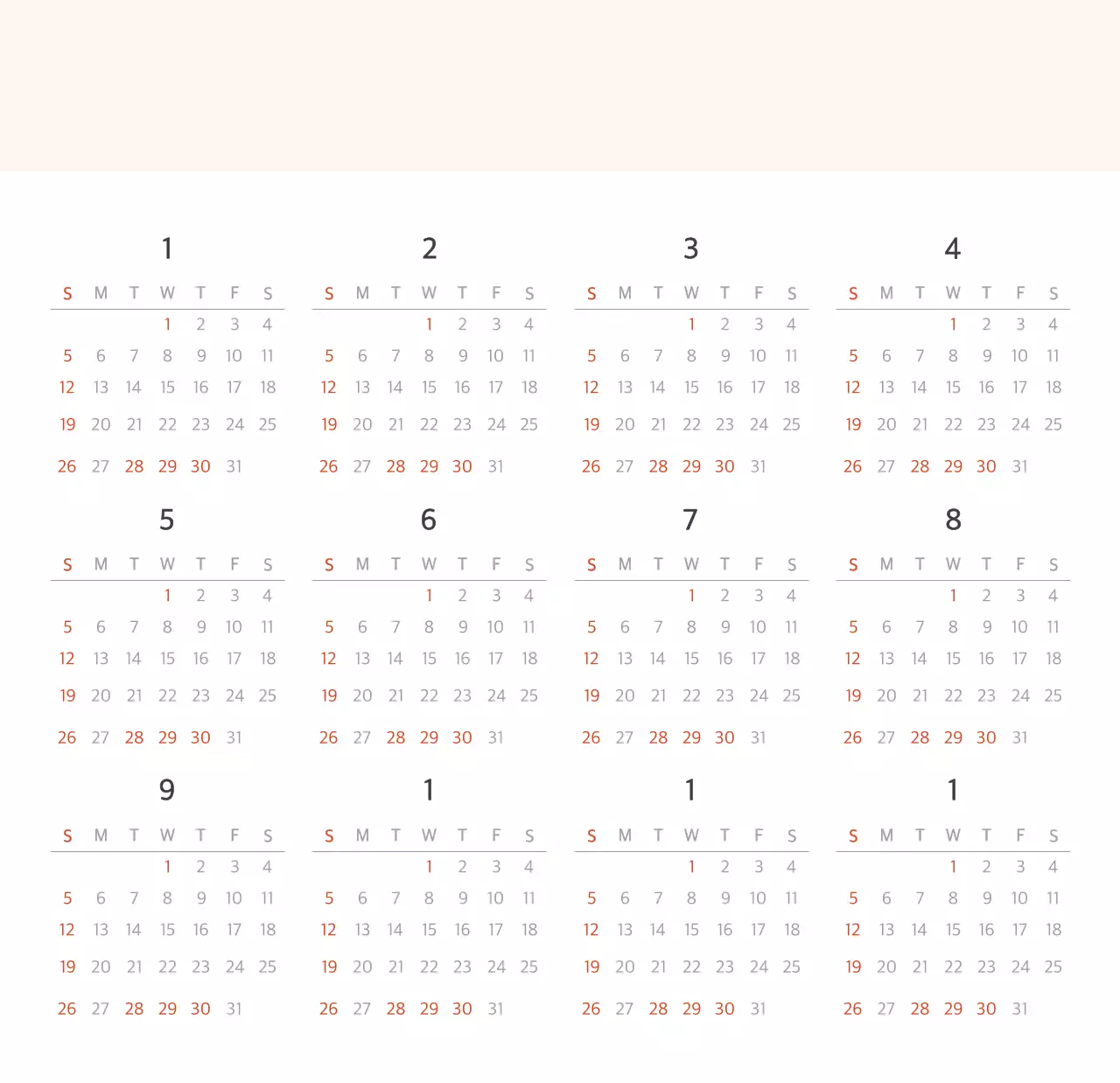 Calendario blanco de naturaleza botánica limpia