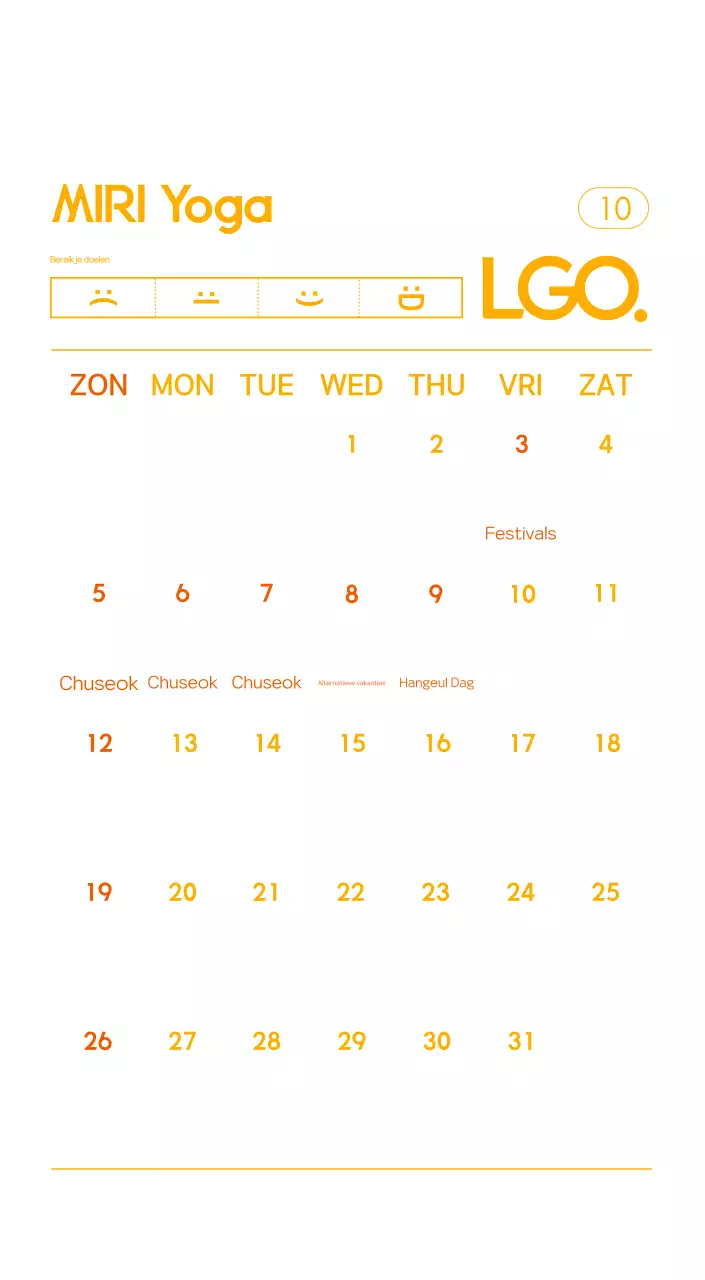 Oranje Minimalistische Yoga Promotiekalender