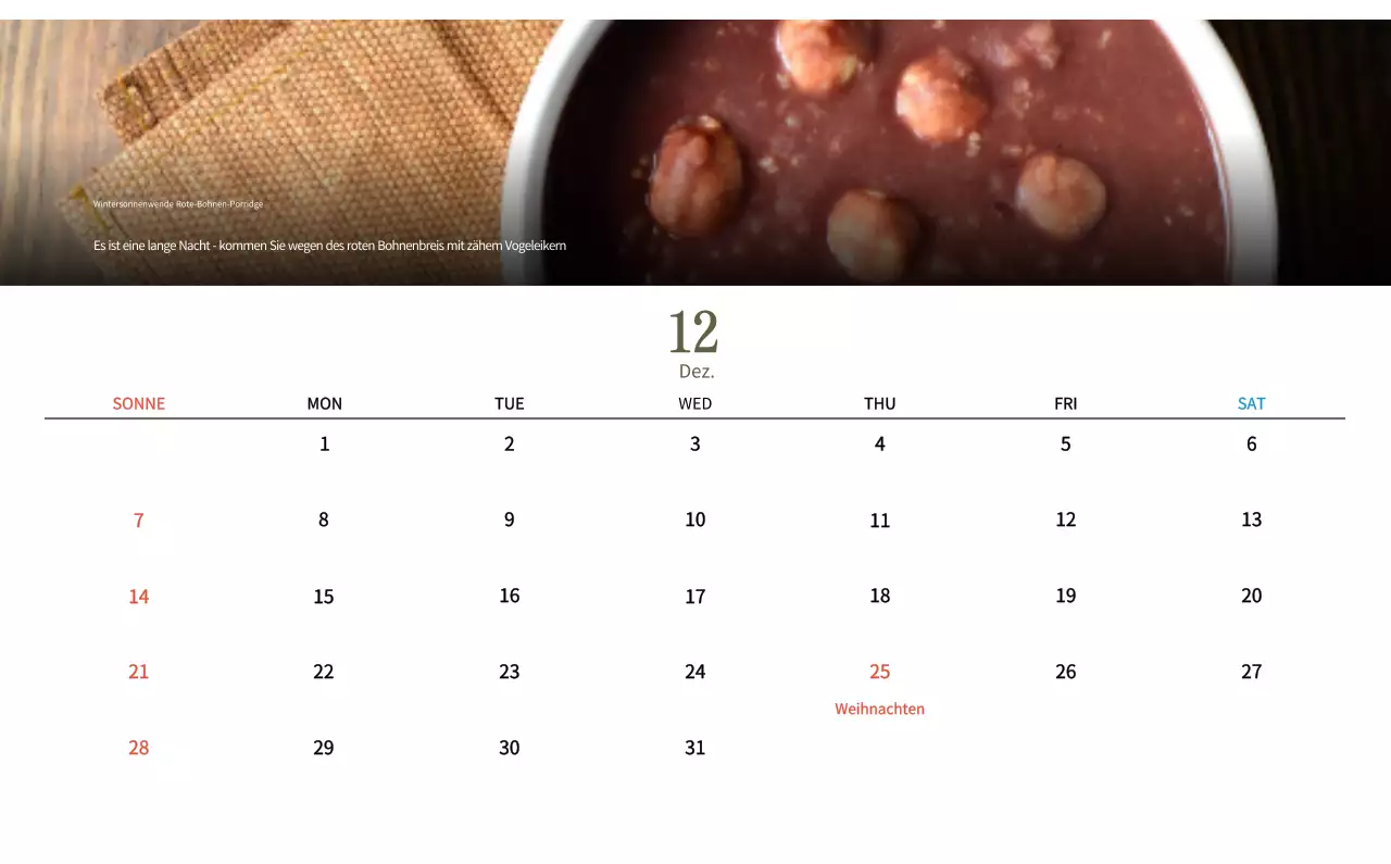 Beige Traditioneller Speisekalender