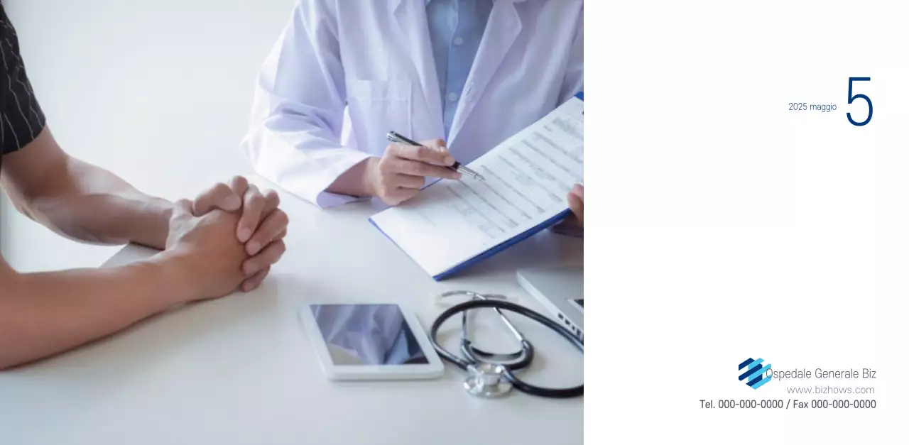 Calendario promozionale dell'ospedale semplice, bianco e blu