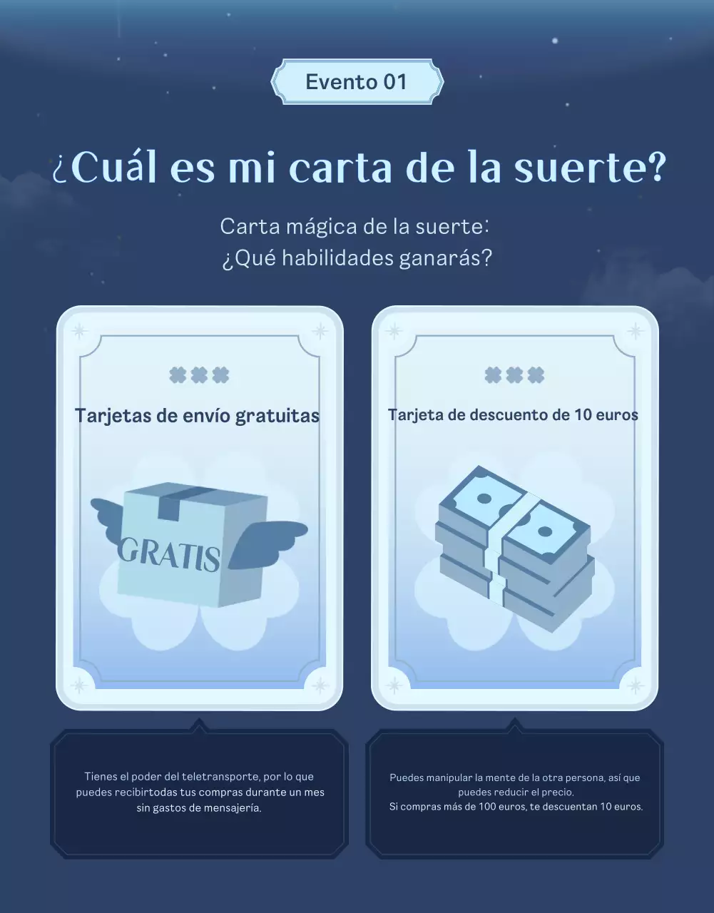 Promueva un evento de cupones Fantasía Azul y Negro