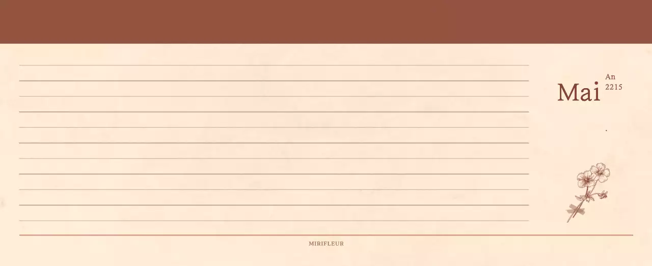 Calendrier sentimental de fleuriste en papier de laine marron clair et marron.