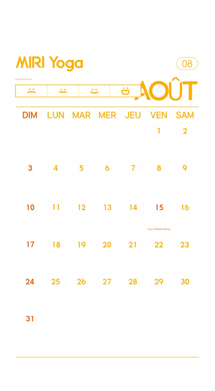 Calendrier promotionnel de yoga minimaliste orange